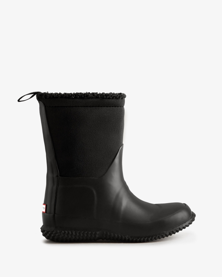 Hunter Big Kids (5-10 Years) Insulated Roll Top Vegan Shearling Boots Black - Image 3