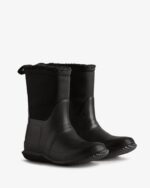 Hunter Big Kids (5-10 Years) Insulated Roll Top Vegan Shearling Boots Black - Image 4