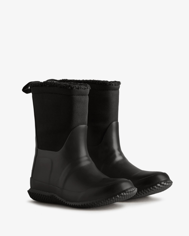 Hunter Big Kids (5-10 Years) Insulated Roll Top Vegan Shearling Boots Black - Image 4