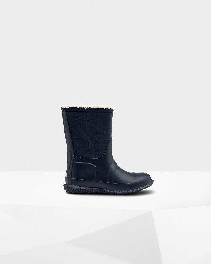 Hunter Big Kids (5-10 Years) Insulated Roll Top Vegan Shearling Boots Hunter Navy - Image 3