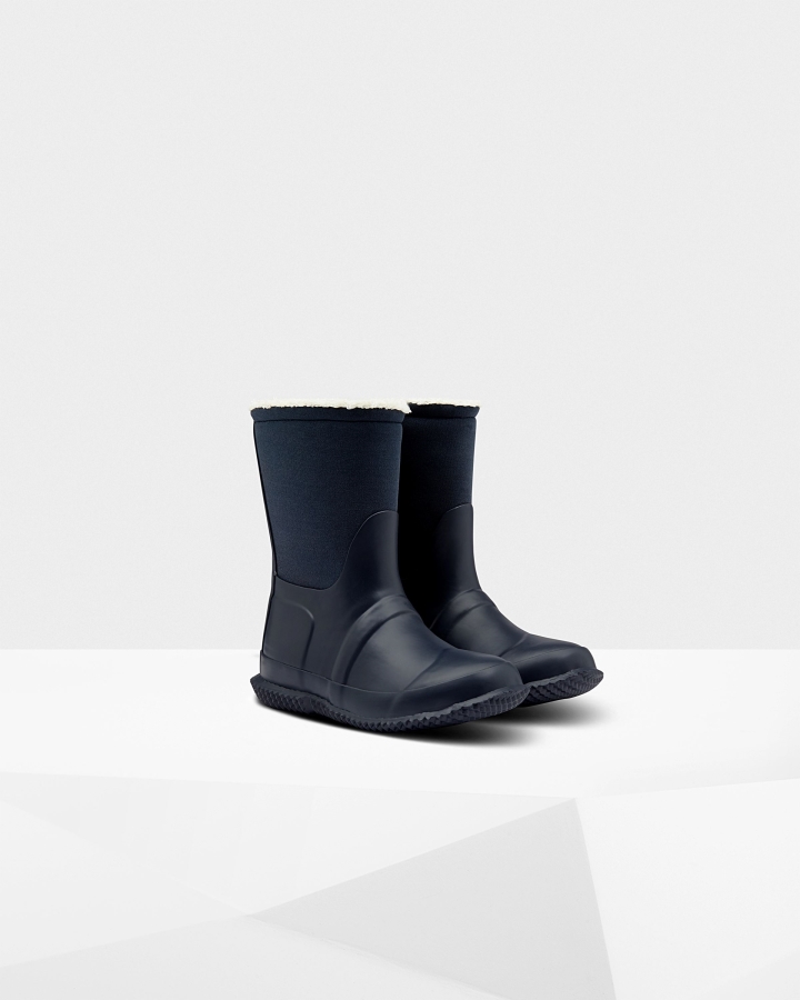Hunter Big Kids (5-10 Years) Insulated Roll Top Vegan Shearling Boots Hunter Navy - Image 4