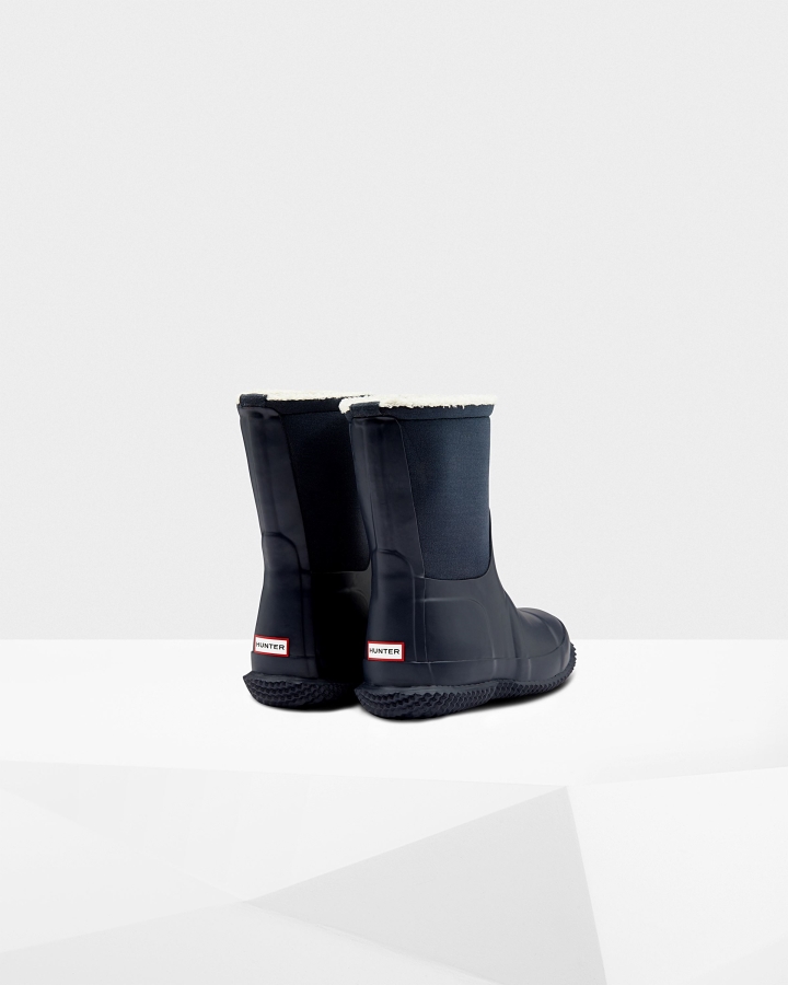 Hunter Big Kids (5-10 Years) Insulated Roll Top Vegan Shearling Boots Hunter Navy - Image 5