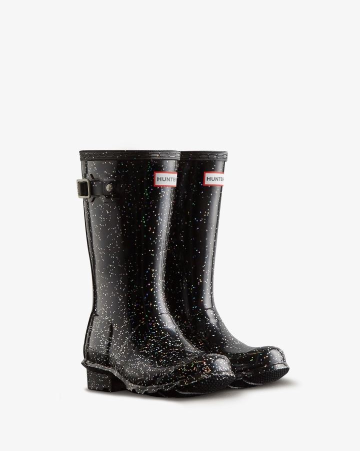 Hunter Big Kids (5-11 Years) Giant Glitter Rain Boots Black - Image 3