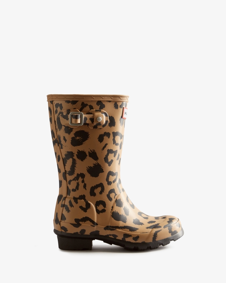 Hunter Big Kids (5-11 Years) Hybrid Leopard Print Rain Boots Tawny Brown - Image 1