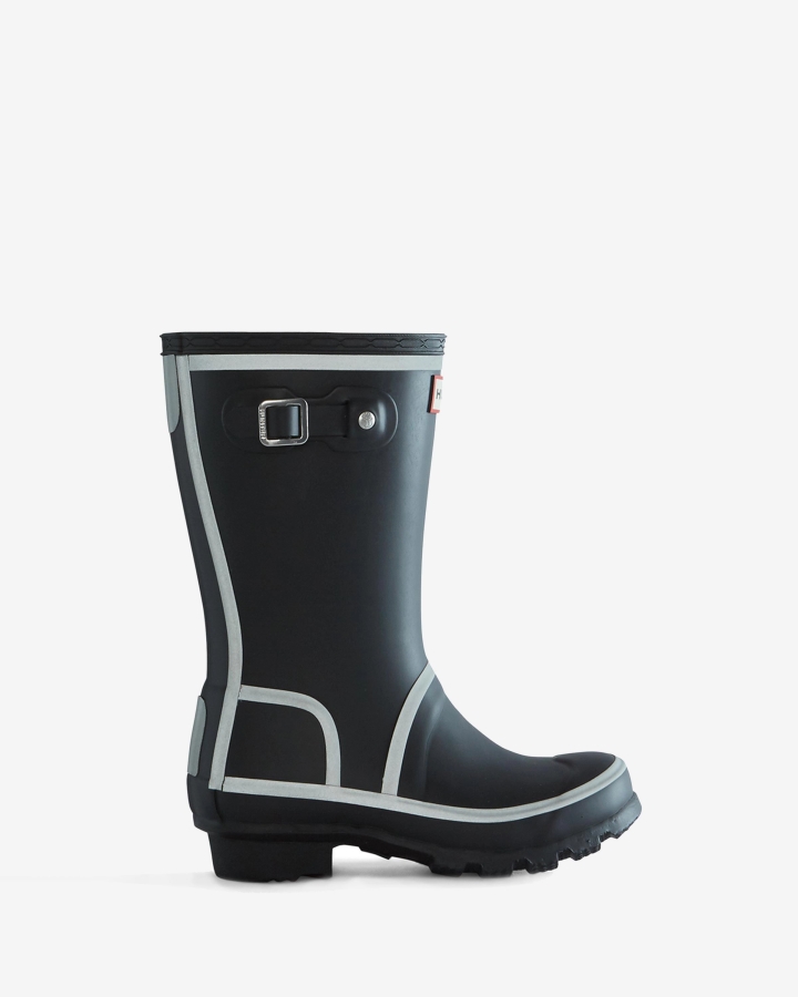 Hunter Big Kids (5-11 Years) Reflective Outline Wellington Boots Black - Image 2