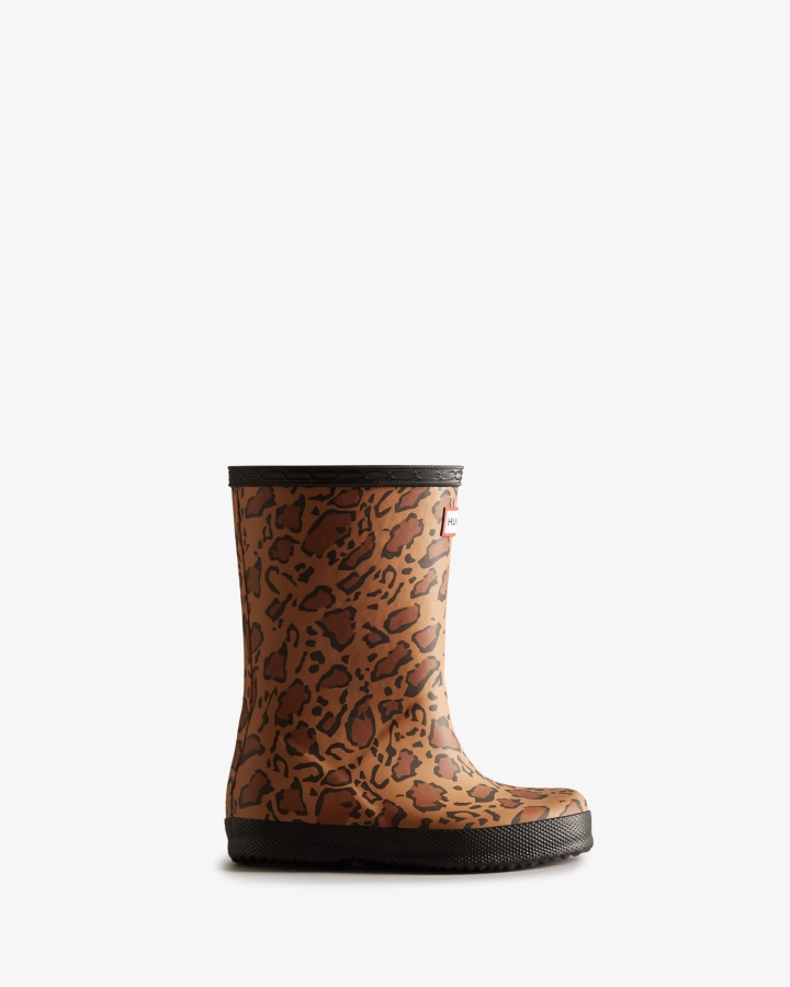 Hunter Kids First (18 Months-8 Years) Leopard Print Rain Boots Rich Tan-Saddle-Black - Image 2