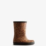 Hunter Kids First (18 Months-8 Years) Leopard Print Rain Boots Rich Tan-Saddle-Black