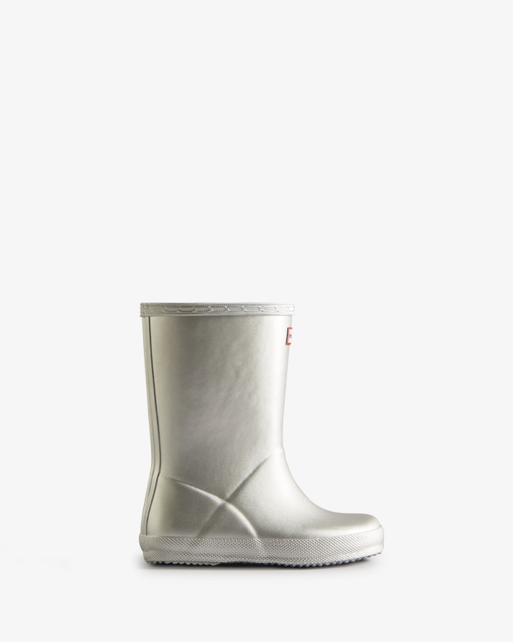 hunter_kids_first_18_months_8_years_metallic_rain_boots_silver.jpg Hunter Kids First (18 Months-8 Years) Metallic Rain Boots Silver - Image 1