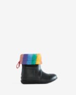 Hunter Little Kids (18 Months-6 Years) Insulated Roll Top Rainbow Vegan Shearling Boots Black - Image 2