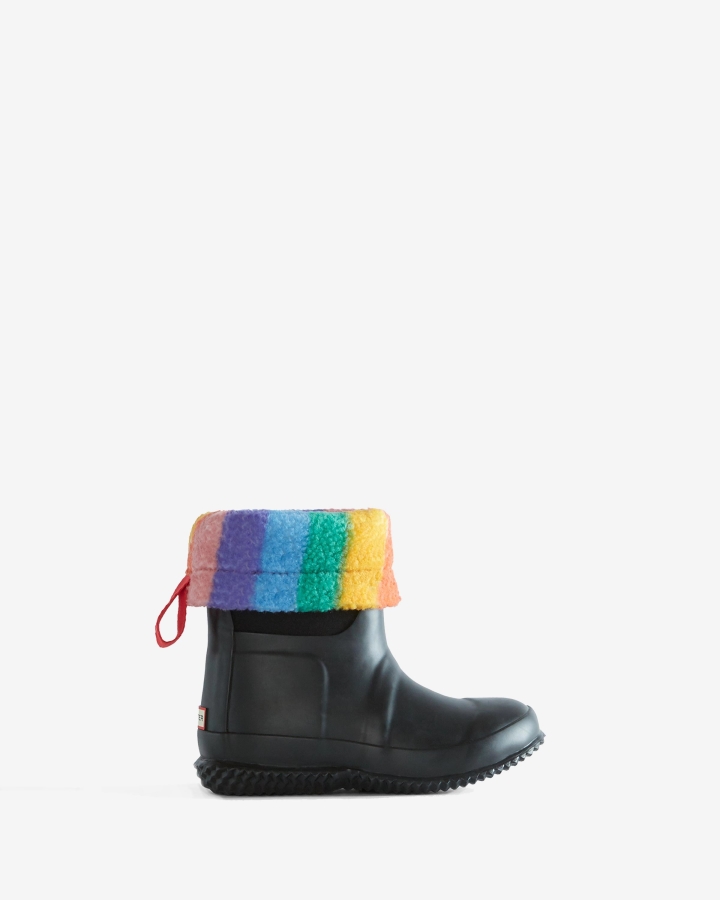 Hunter Little Kids (18 Months-6 Years) Insulated Roll Top Rainbow Vegan Shearling Boots Black - Image 1