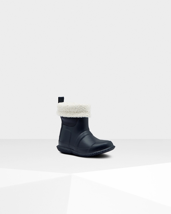 Hunter Little Kids (18 Months-6 Years) Insulated Roll Top Vegan Shearling Boots Hunter Navy - Image 2