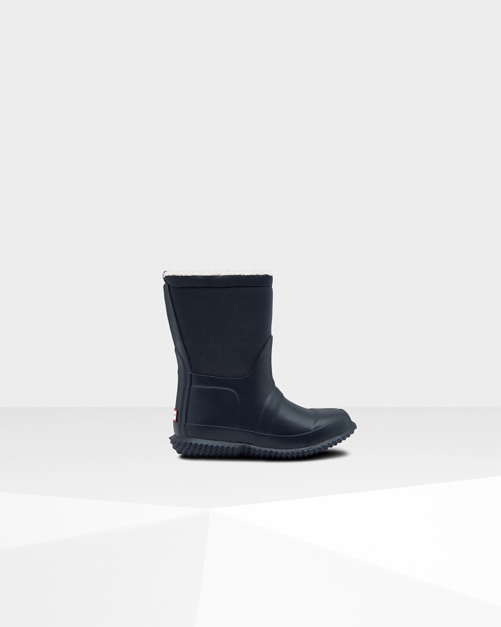 Hunter Little Kids (18 Months-6 Years) Insulated Roll Top Vegan Shearling Boots Hunter Navy - Image 3