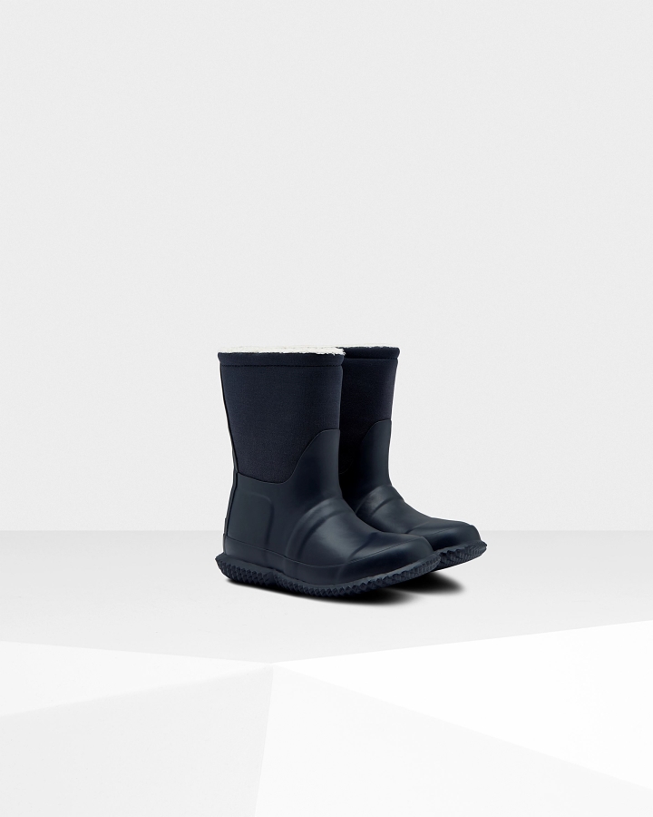 Hunter Little Kids (18 Months-6 Years) Insulated Roll Top Vegan Shearling Boots Hunter Navy - Image 4