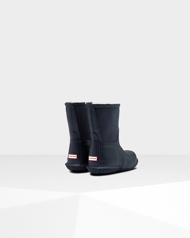 Hunter Little Kids (18 Months-6 Years) Insulated Roll Top Vegan Shearling Boots Hunter Navy - Image 5