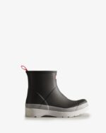 Hunter Men's Original Play Short Speckle Rain Boots Black-Steall Grey