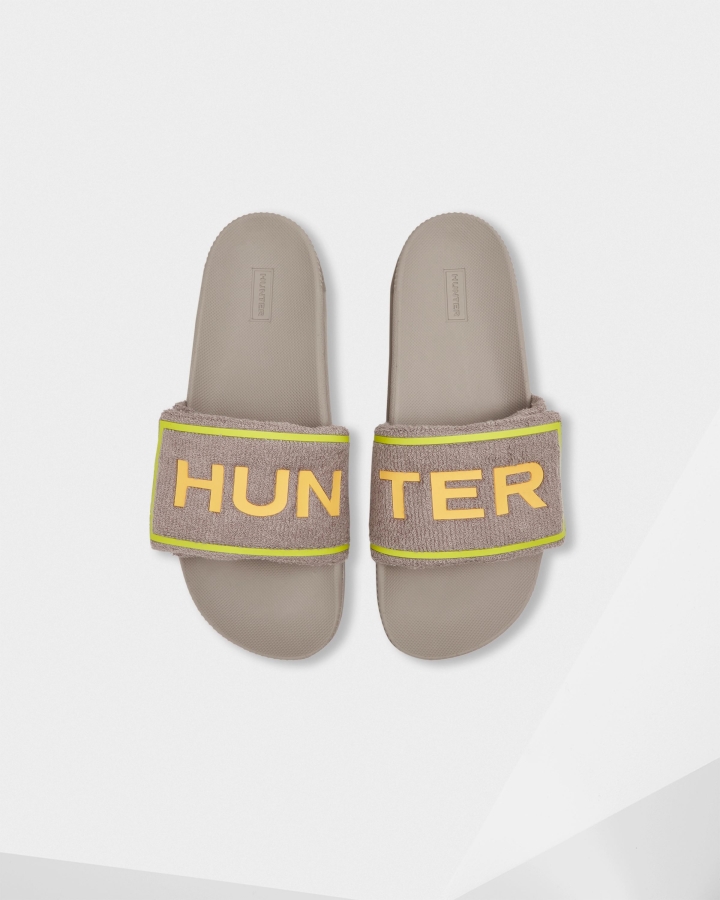 hunter_mens_terry_towelling_logo_adjustable_slides_grey_dagger.jpg Hunter Men's Terry Towelling Logo Adjustable Slides Grey Dagger - Image 1