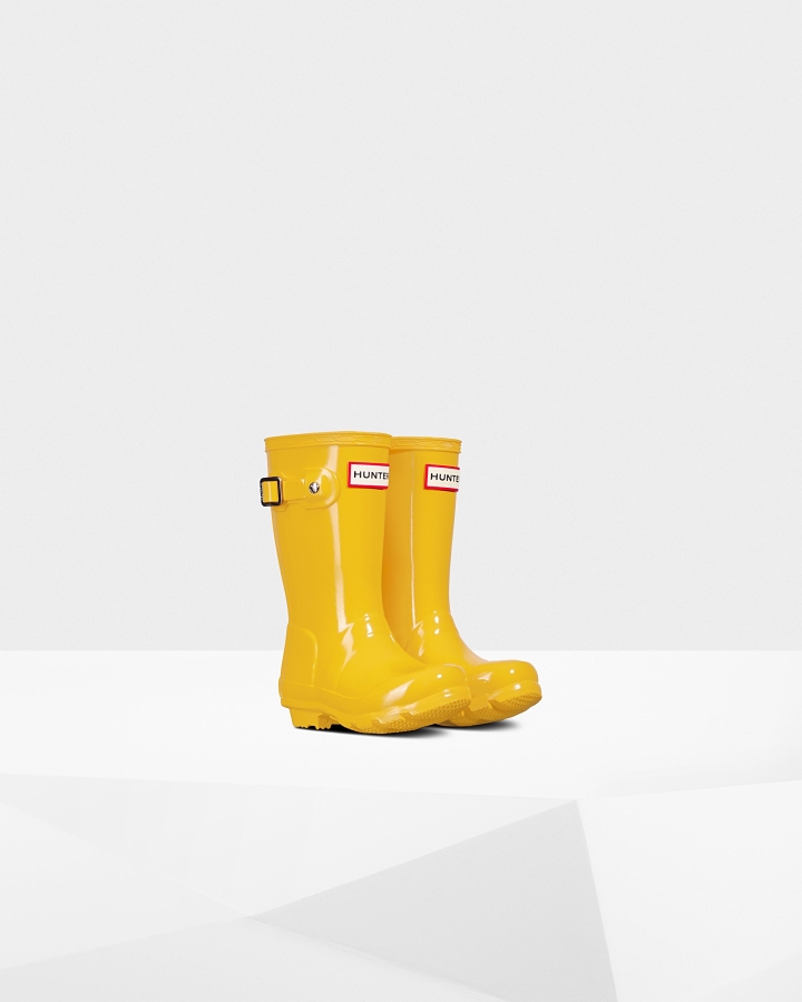 Hunter Original Little Kids (2-6 Years) Gloss Rain Boots Yellow - Image 3