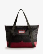 Hunter Repurposed Nylon Medium Top Clip Tote Bag Black Grey Multi - Image 2