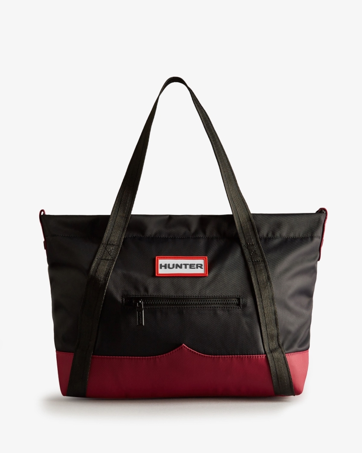 Hunter Repurposed Nylon Medium Top Clip Tote Bag Black Grey Multi - Image 2