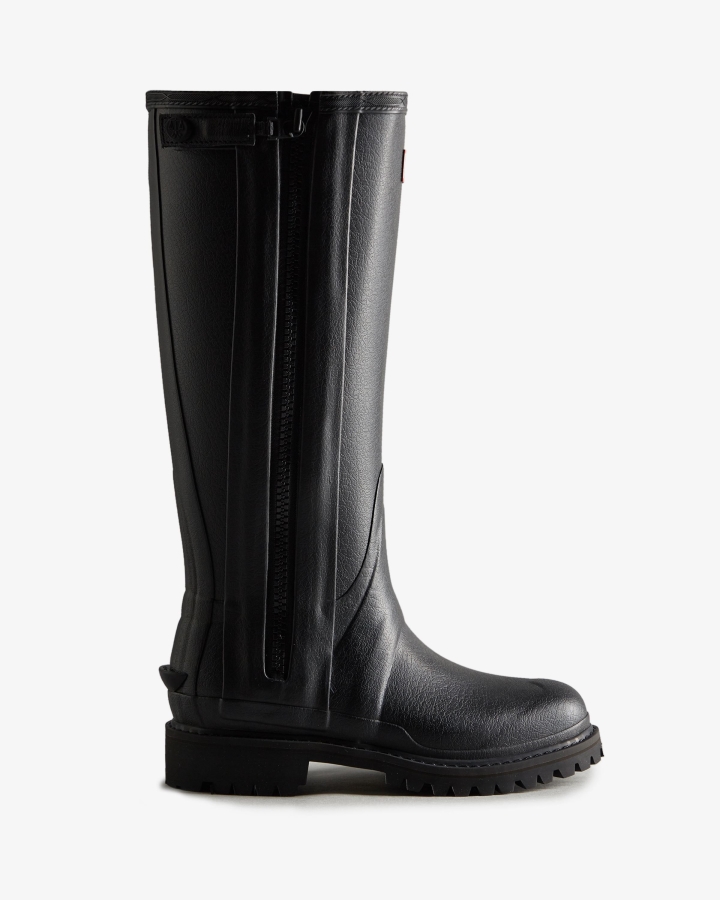Hunter Women's Balmoral Commando Rubber Zip Tall Rain Boots Black - Image 2