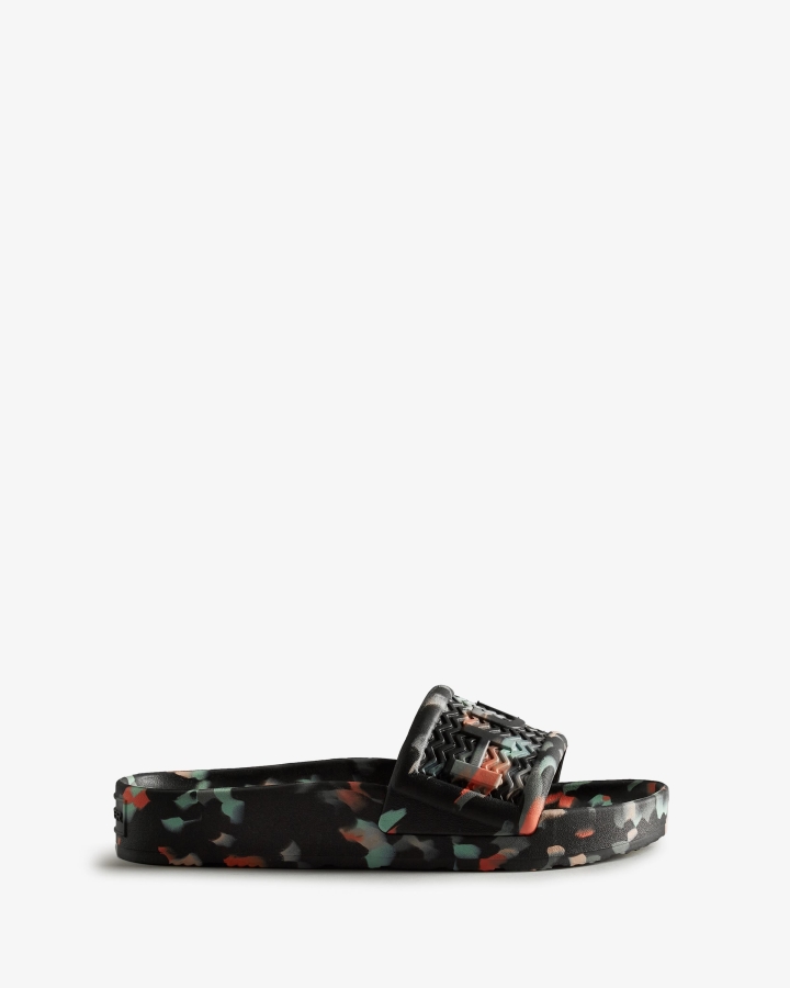 hunter_womens_bloom_marble_slides_black.jpg Hunter Women's BLOOM Marble Slides Black - Image 1