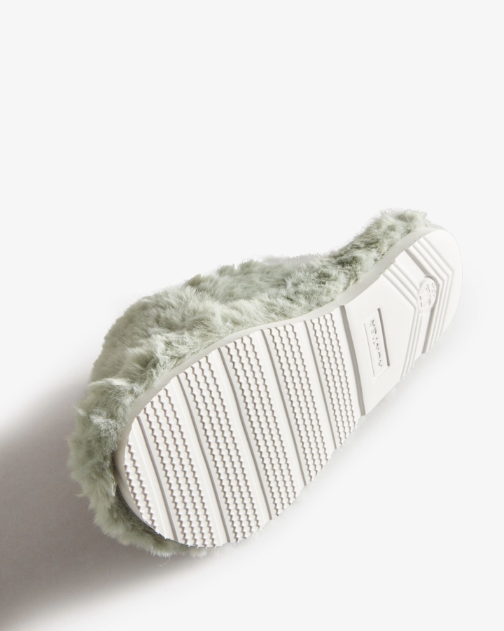 Hunter Women's Faux Fur Flatform Crossover Slide Sweet Gale Green - Image 5