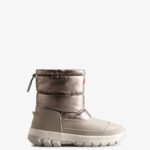 Hunter Women's Insulated Metallic Short Snow Boots Dark Silver-Hail Grey