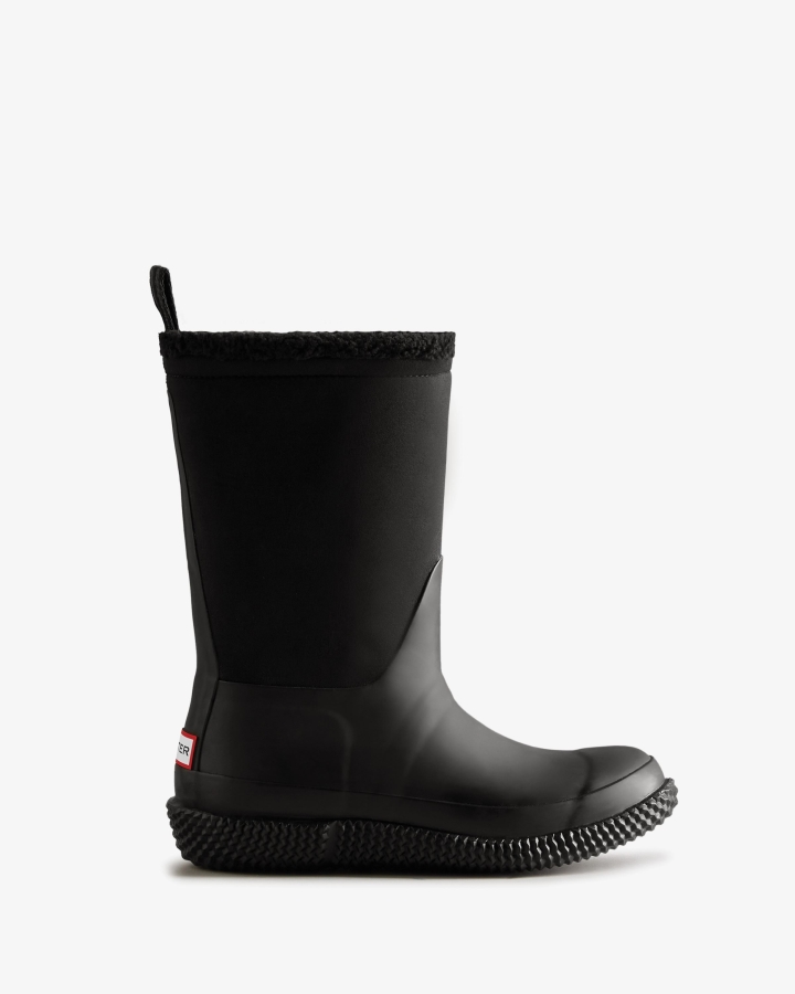Hunter Women's Insulated Roll Top Logo Vegan Shearling Boots Black-White Willow - Image 3