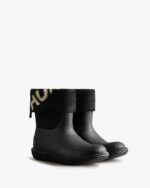 Hunter Women's Insulated Roll Top Logo Vegan Shearling Boots Black-White Willow - Image 4