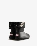 Hunter Women's Insulated Roll Top Logo Vegan Shearling Boots Black-White Willow - Image 5