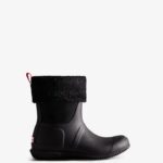 Hunter Women's Insulated Roll Top Vegan Shearling Boots Black