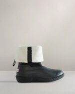 Hunter Women's Insulated Roll Top Webbing Vegan Shearling Boots Black-White Willow - Image 2