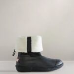 Hunter Women's Insulated Roll Top Webbing Vegan Shearling Boots Black-White Willow