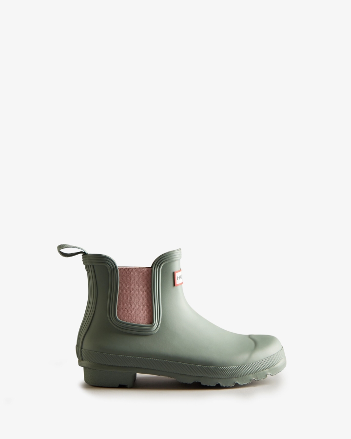 Hunter Women's Original Chelsea Boots Sweet Gale Green-Azalea Pink - Image 1