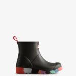 Hunter Women's Play Short Stripe Sole Rain Boots Black - Multi Sole