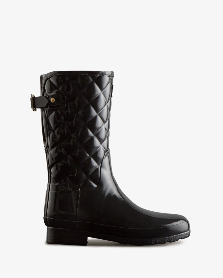 Hunter Women's Refined Slim Fit Adjustable Quilted Short Rain Boots Black - Image 2