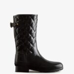 Hunter Women's Refined Slim Fit Adjustable Quilted Short Rain Boots Black