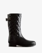 Hunter Women's Refined Slim Fit Adjustable Quilted Short Rain Boots Black