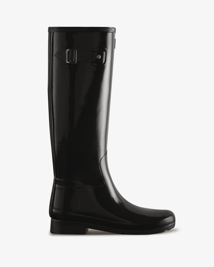 hunter_womens_refined_slim_fit_tall_gloss_rain_boots_black.jpg Hunter Women's Refined Slim Fit Tall Gloss Rain Boots Black - Image 1