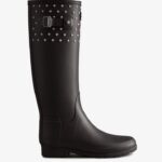Hunter Women's Refined Slim Fit Tall Stud Cuff Rain Boots Black