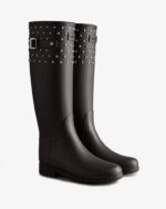 Hunter Women's Refined Slim Fit Tall Stud Cuff Rain Boots Black - Image 3
