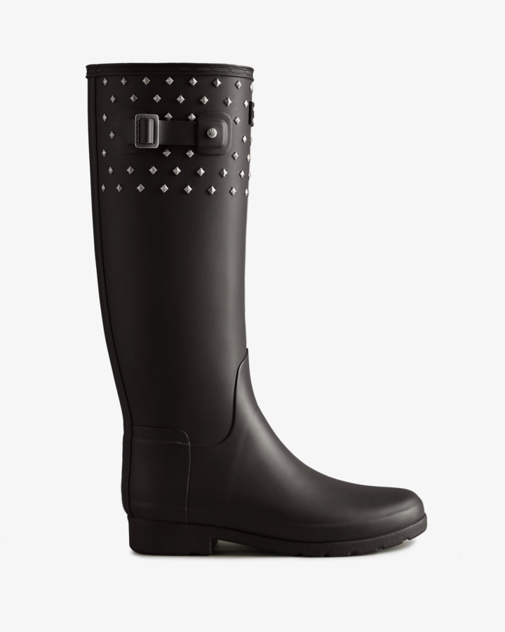 Hunter Women's Refined Slim Fit Tall Stud Cuff Rain Boots Black - Image 1