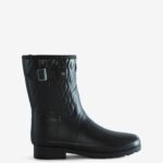 Hunter Women's Refined Slim Fit Vertical Quilted Short Rain Boots Black