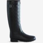 Hunter Women's Refined Slim Fit Vertical Quilted Tall Rain Boots Black