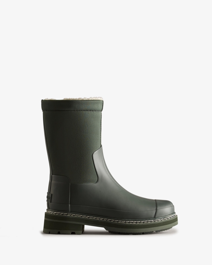 Hunter Women's Refined Stitch Roll Top Vegan Shearling Boots Arctic Moss Green - Image 3