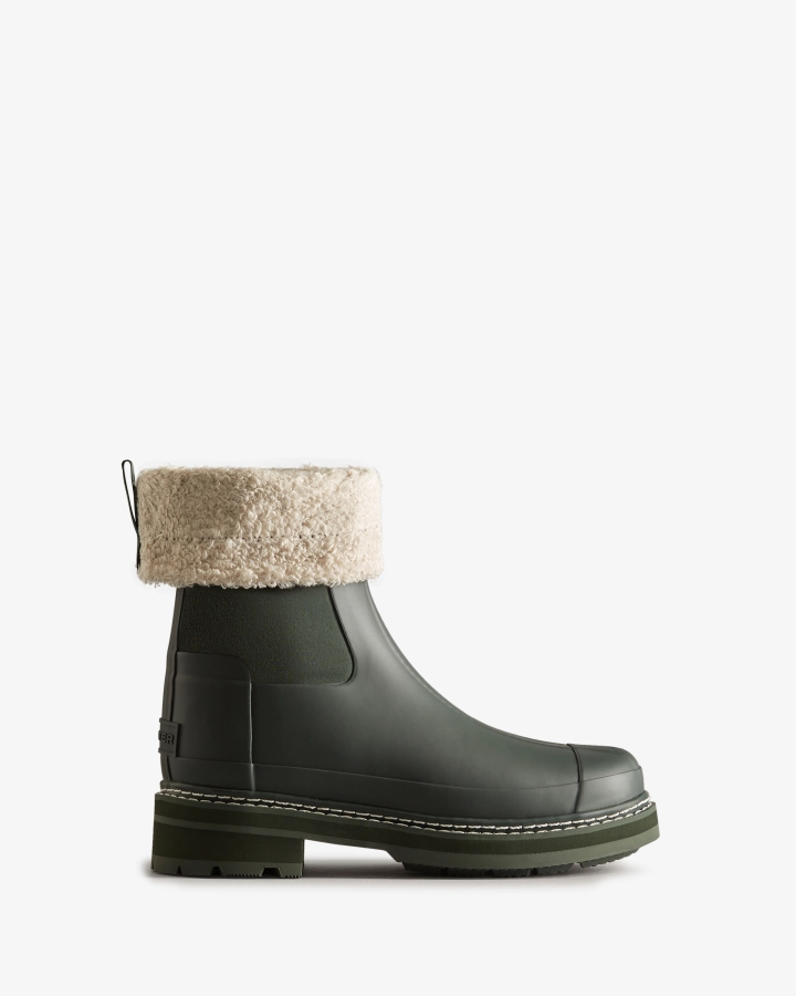Hunter Women's Refined Stitch Roll Top Vegan Shearling Boots Arctic Moss Green - Image 1
