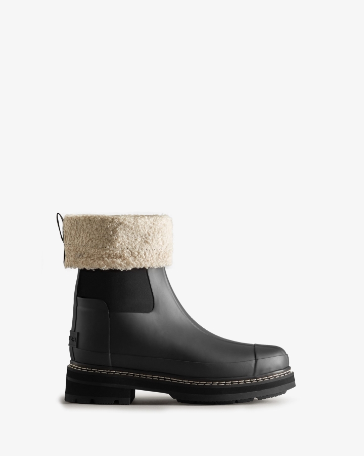 hunter_womens_refined_stitch_roll_top_vegan_shearling_boots_black.jpg Hunter Women's Refined Stitch Roll Top Vegan Shearling Boots Black - Image 1