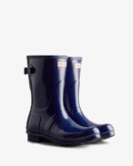 Hunter Women's Short Back Adjustable Gloss Rain Boots Balder Blue - Image 3