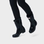 Hunter Women's Short Back Adjustable Gloss Rain Boots Black
