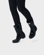 Hunter Women's Short Back Adjustable Gloss Rain Boots Black